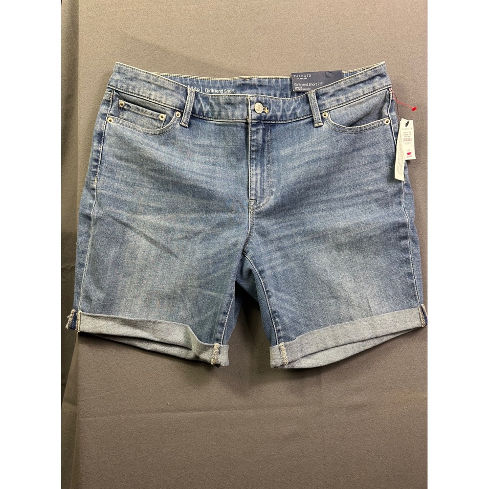 Talbots Flawless Girlfriend Shorts 14P Petite Blue Denim Cuffed 7.5 Inseam NEW